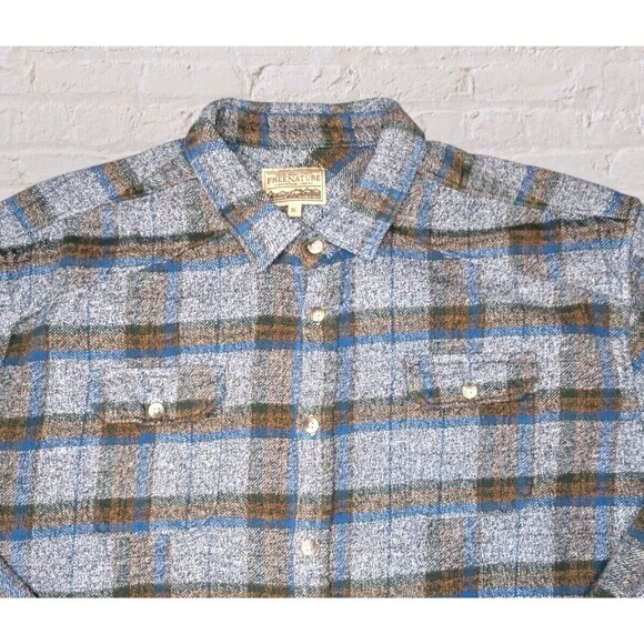 Free Nature Flannel Flannel Mens XL Gray Blue Plaid Boho Layering Shacket Fall - Picture 2 of 6